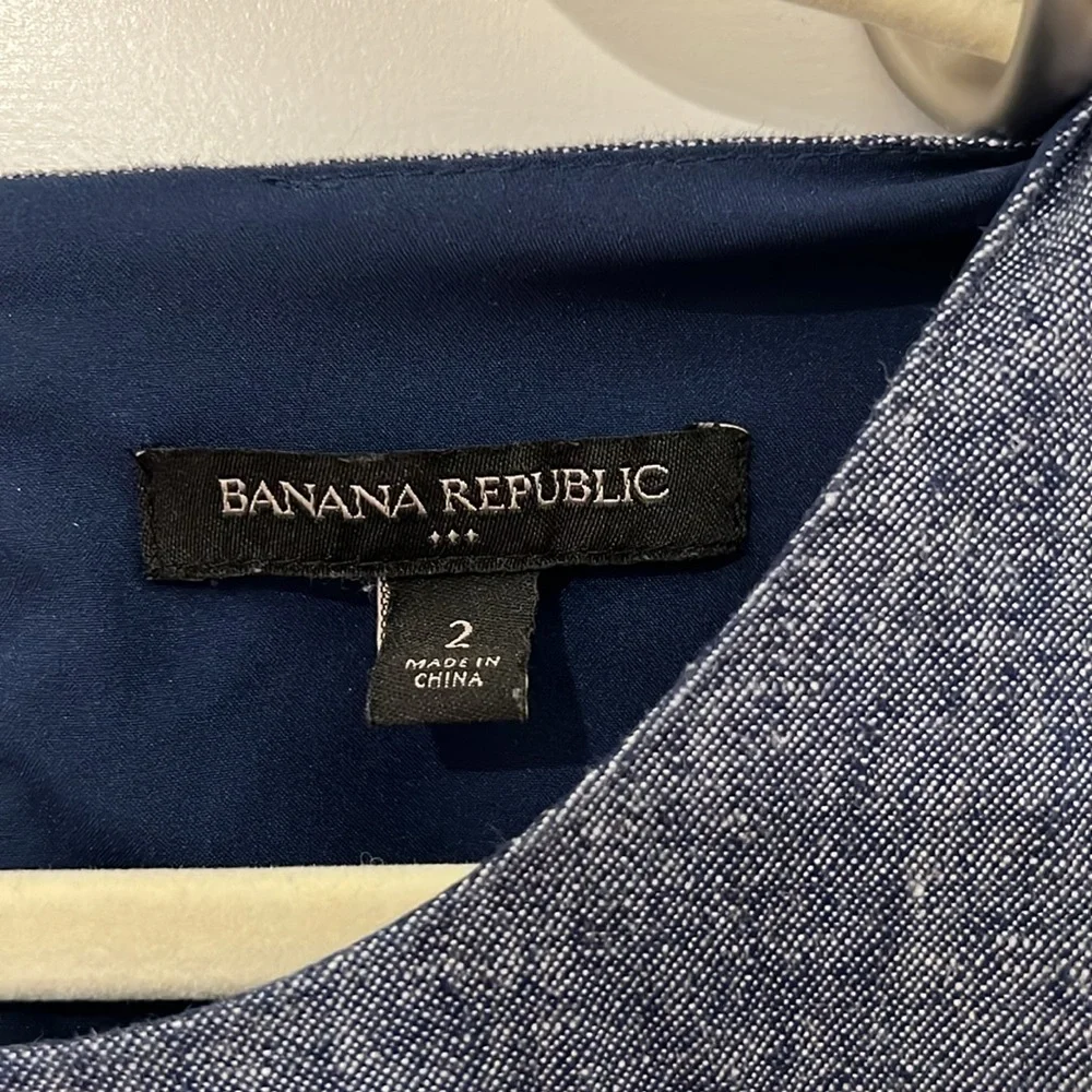 Banana Republic Chambray Blue Linen Blend Tie Waist Jumpsuit